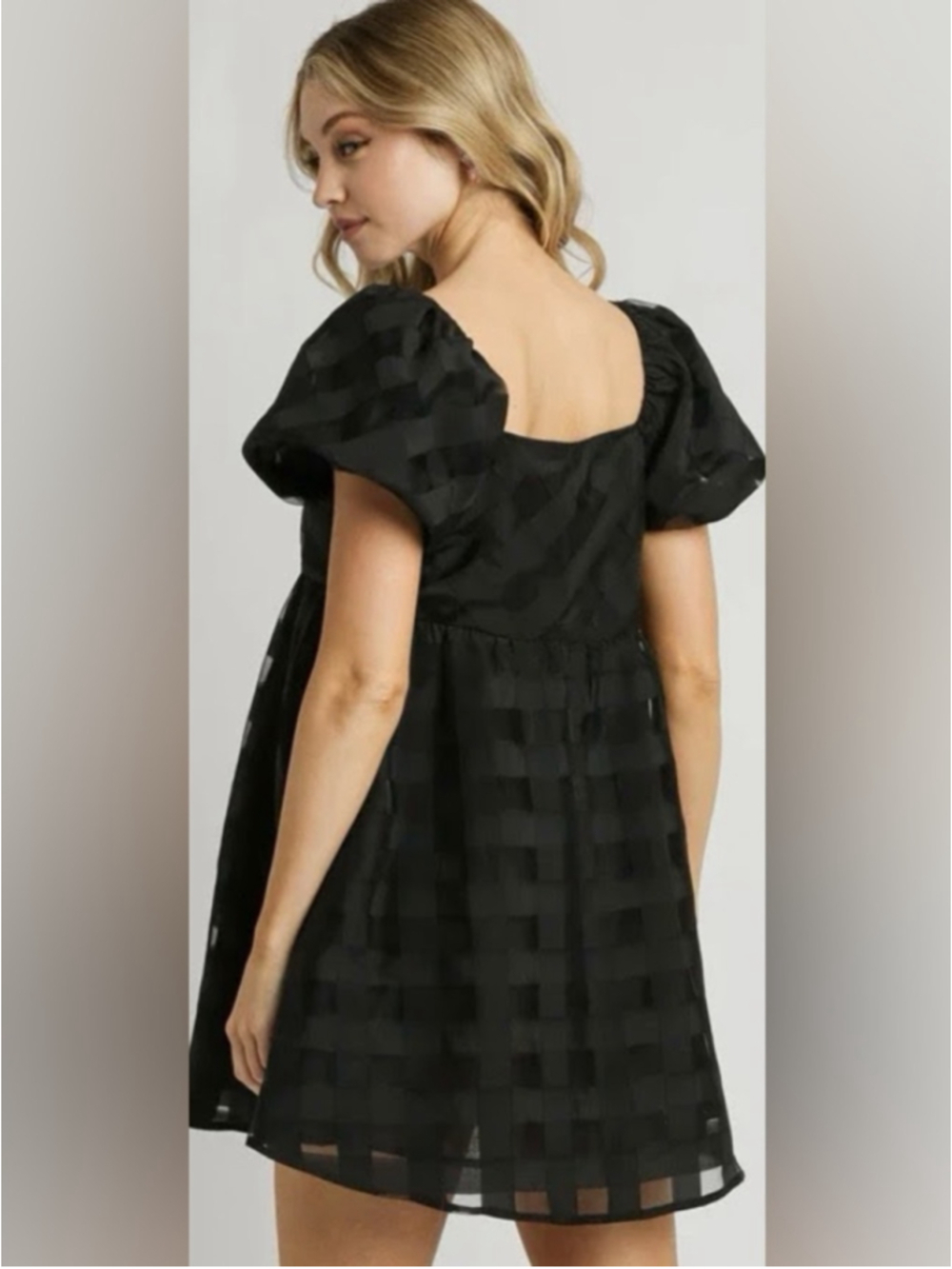 Umgee Black Checkered Sheer Dress